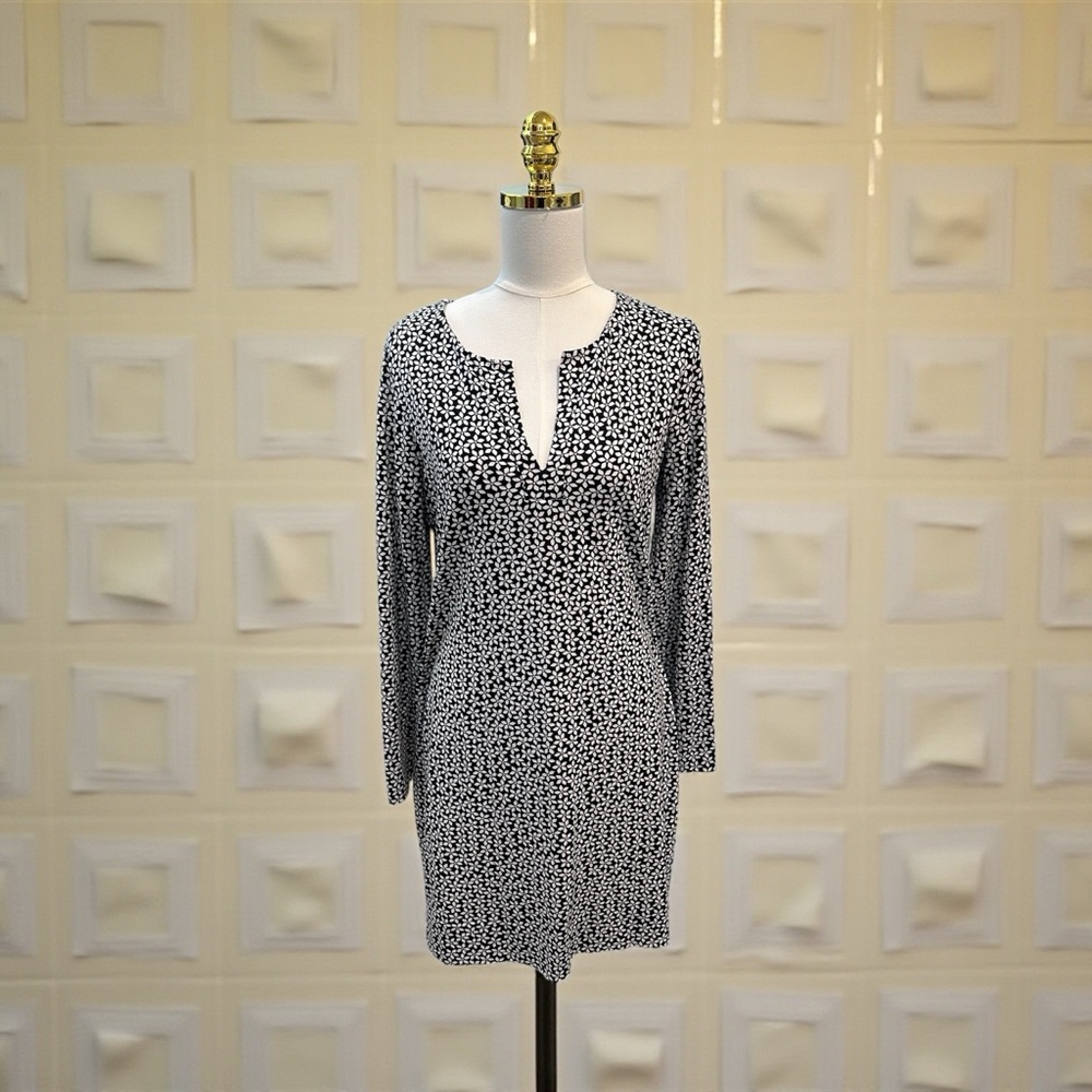 Diane Von Furstenberg DVF Reina Silk Blend Shift Dress Daisy Black/White Sz 12 - Picture 13 of 14